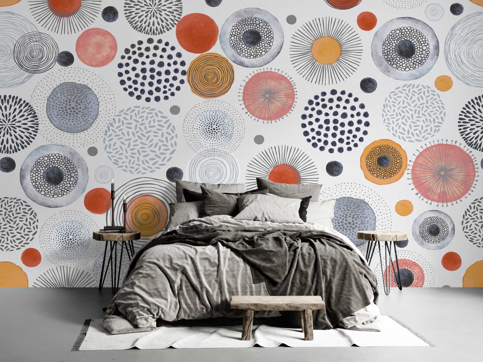 Papier peint tapis colorés contrastant avec le gris