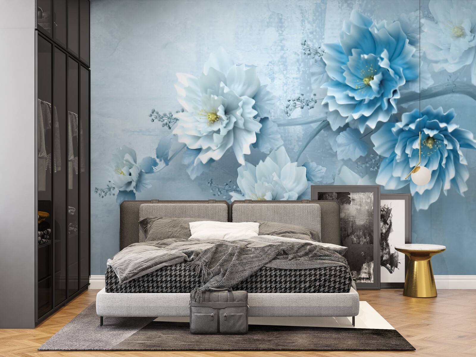 Papier peint les fleurs sont bleu pâle