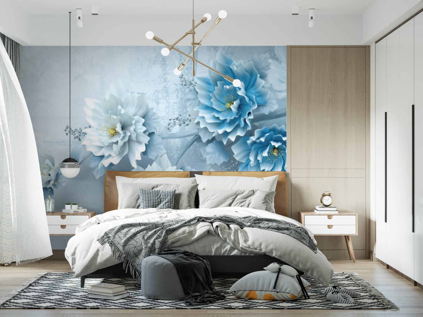 Papier peint les fleurs sont bleu pâle