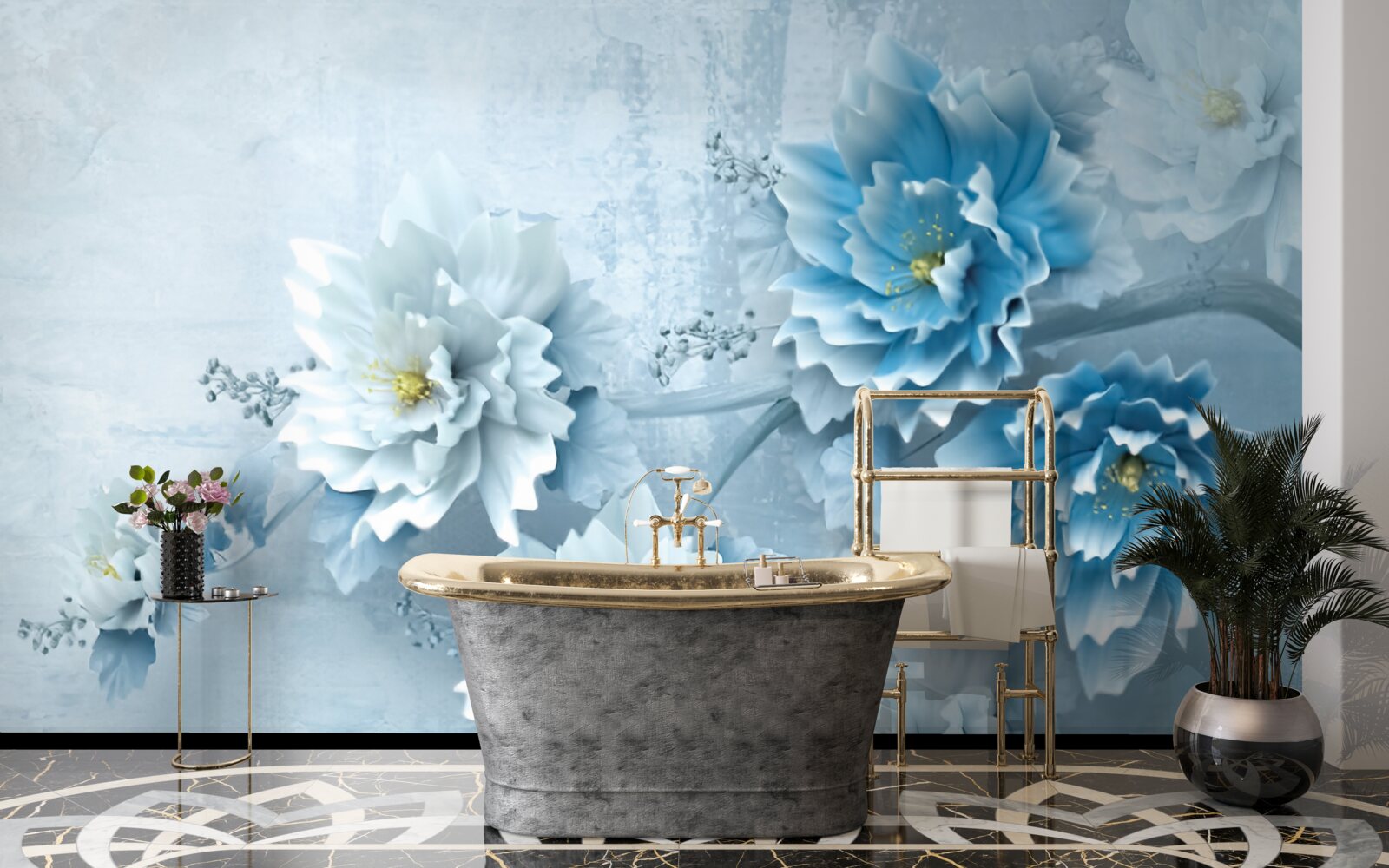 Papier peint les fleurs sont bleu pâle