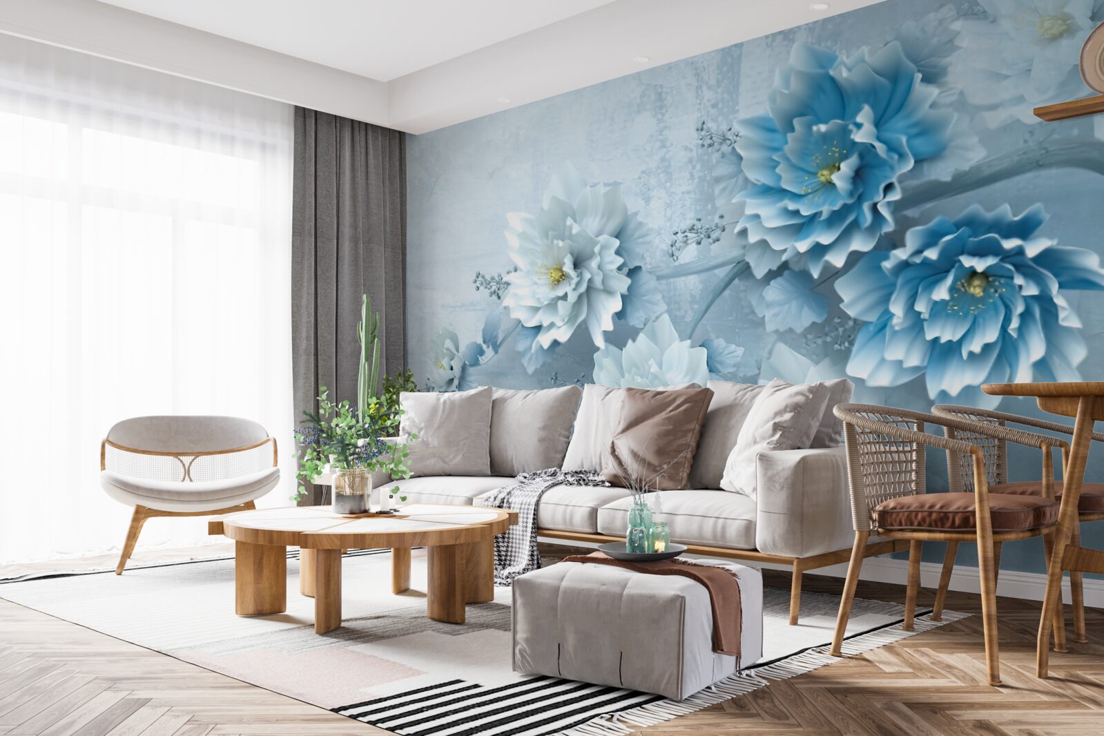 Papier peint les fleurs sont bleu pâle