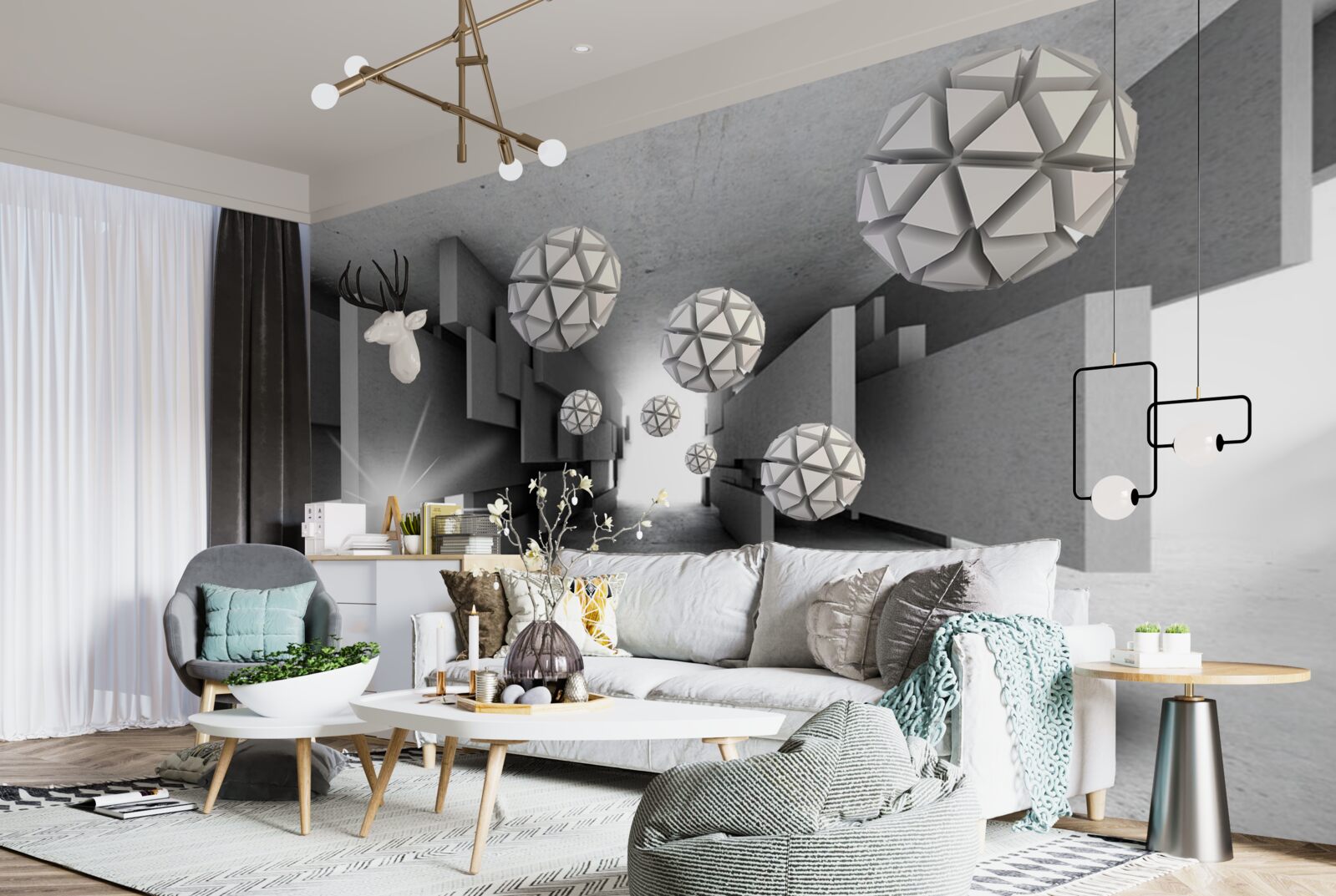 Papier peint composition de formes géométriques