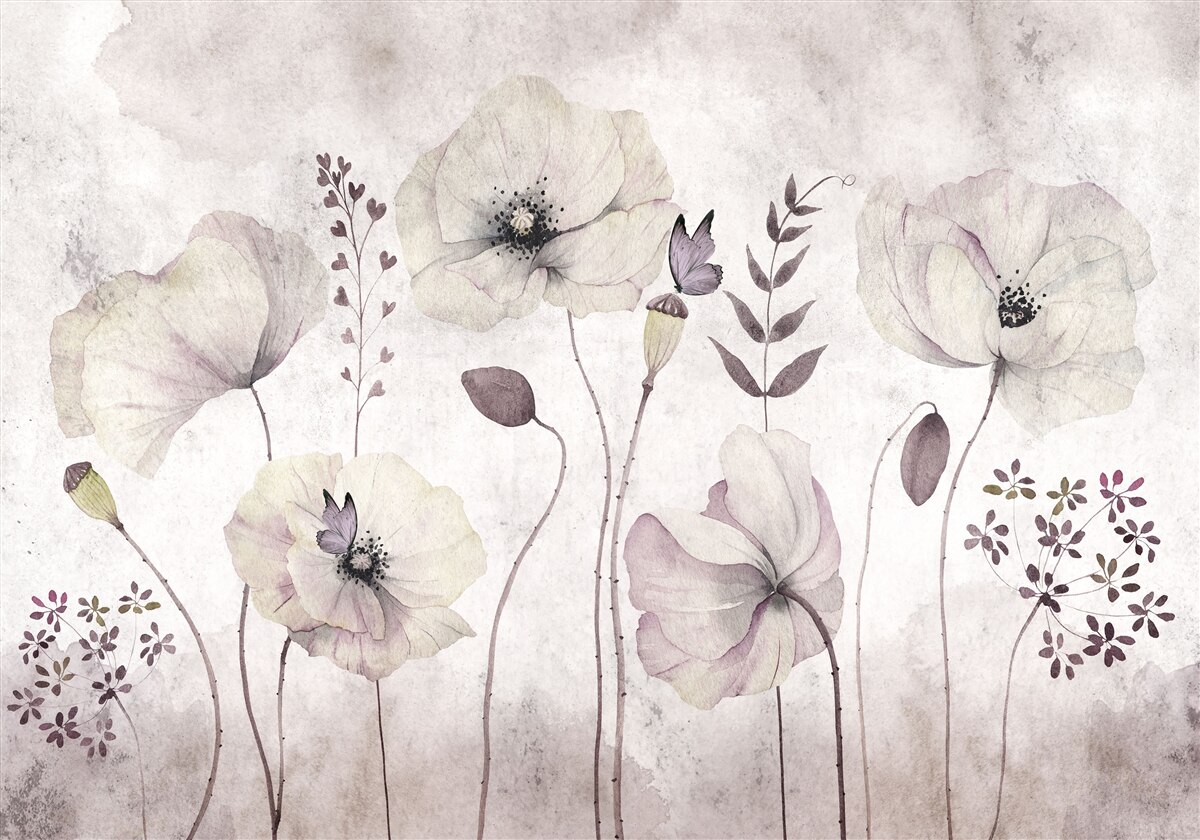 Papier peint coquelicots doux sur des tiges gracieuses