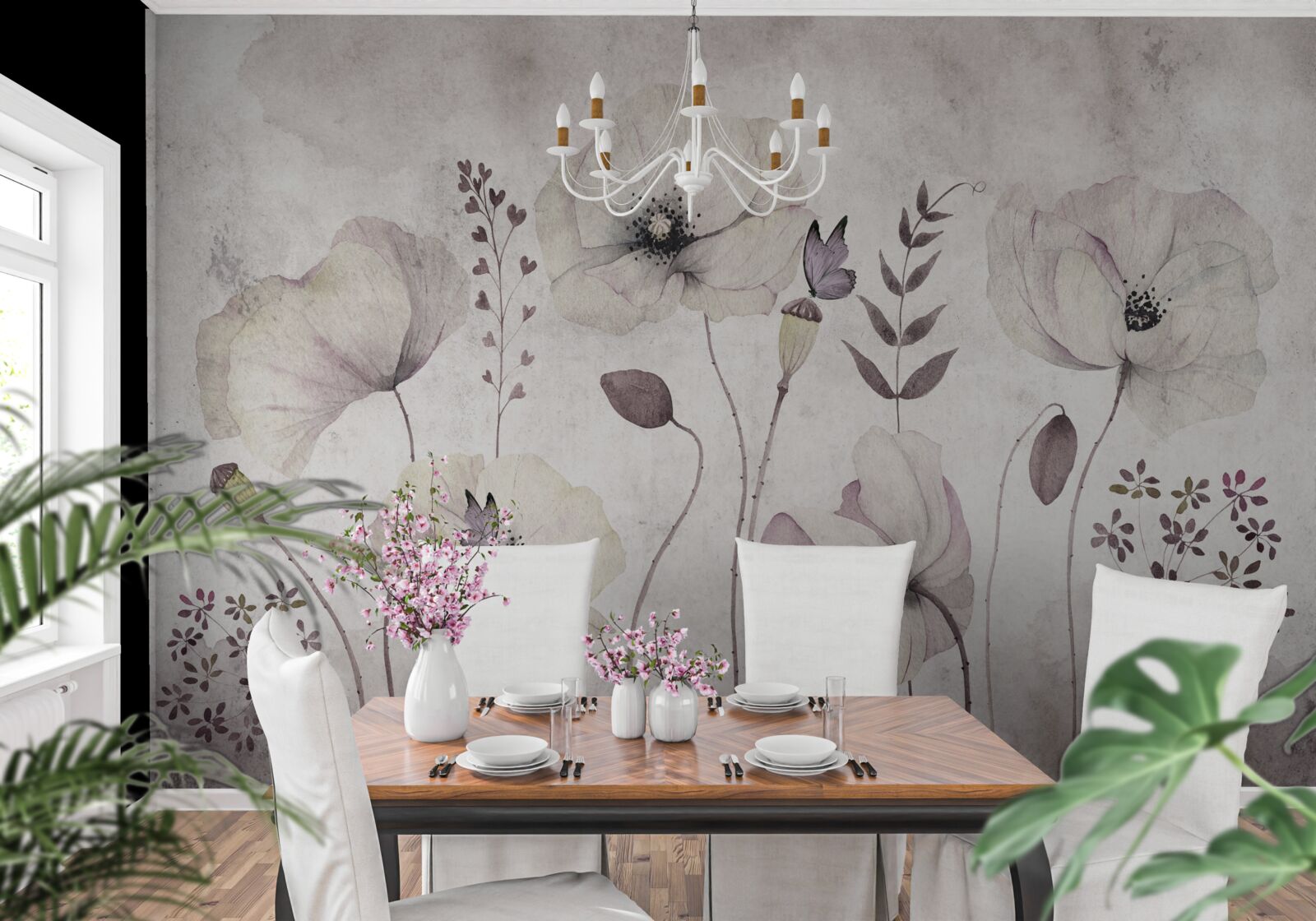 Papier peint coquelicots doux sur des tiges gracieuses