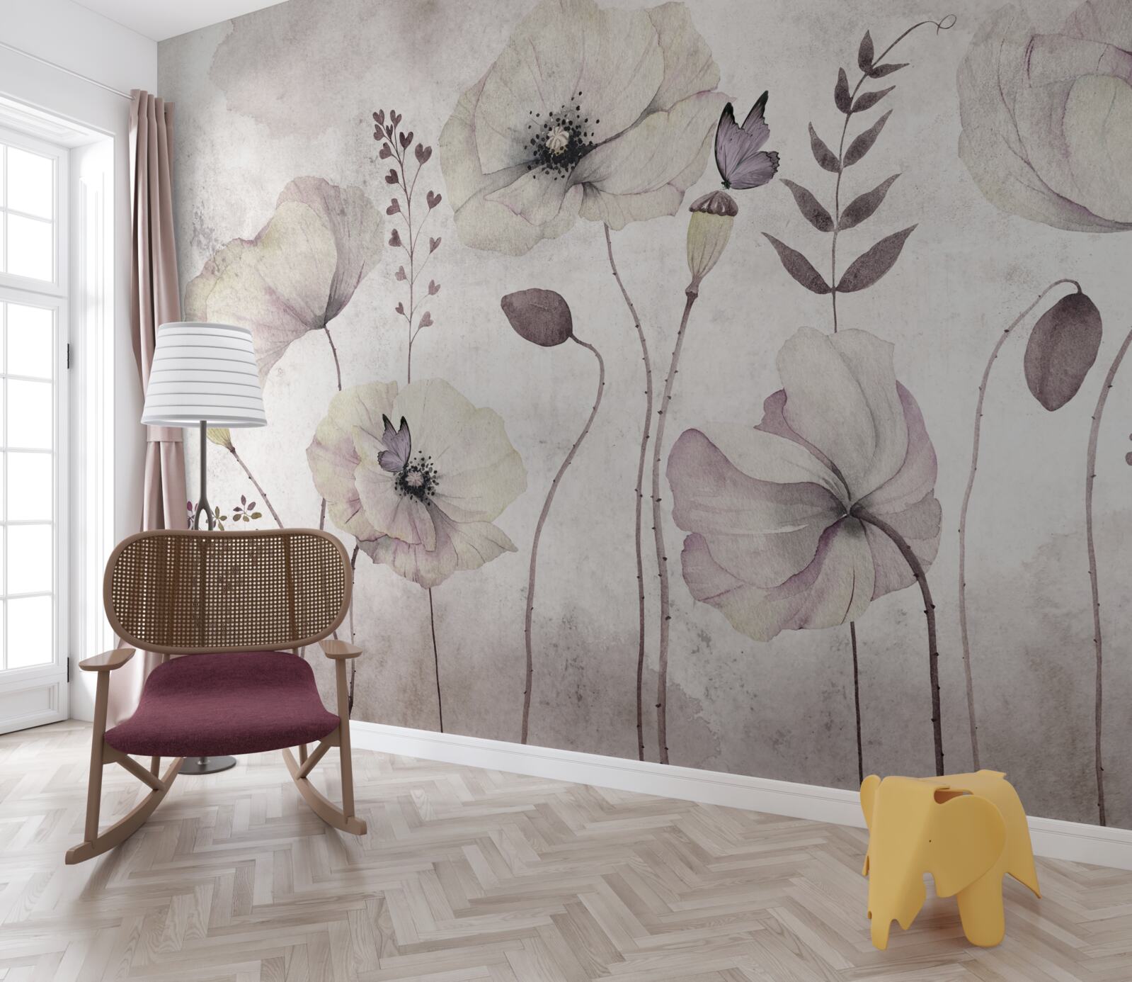 Papier peint coquelicots doux sur des tiges gracieuses