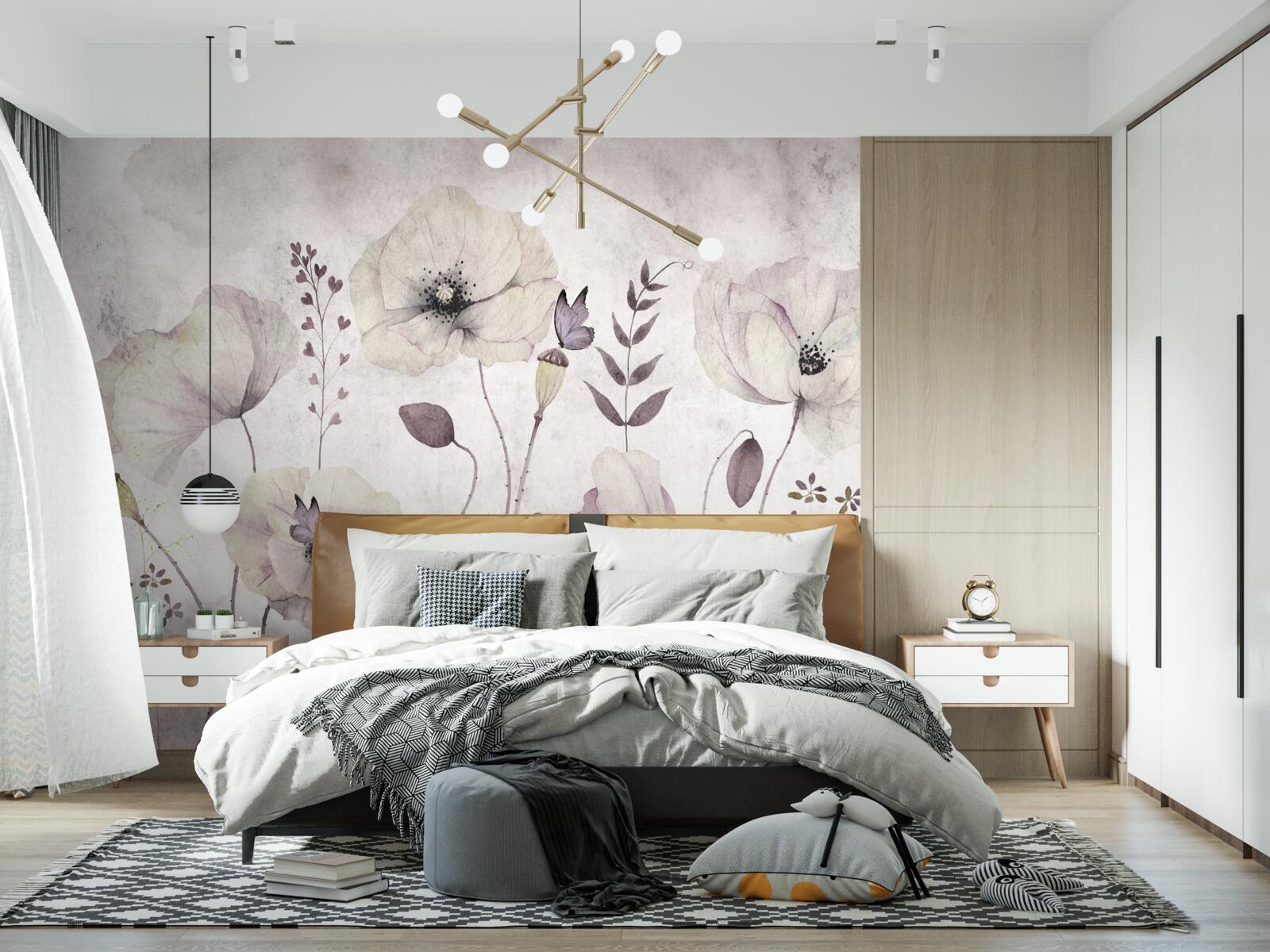 Papier peint coquelicots doux sur des tiges gracieuses