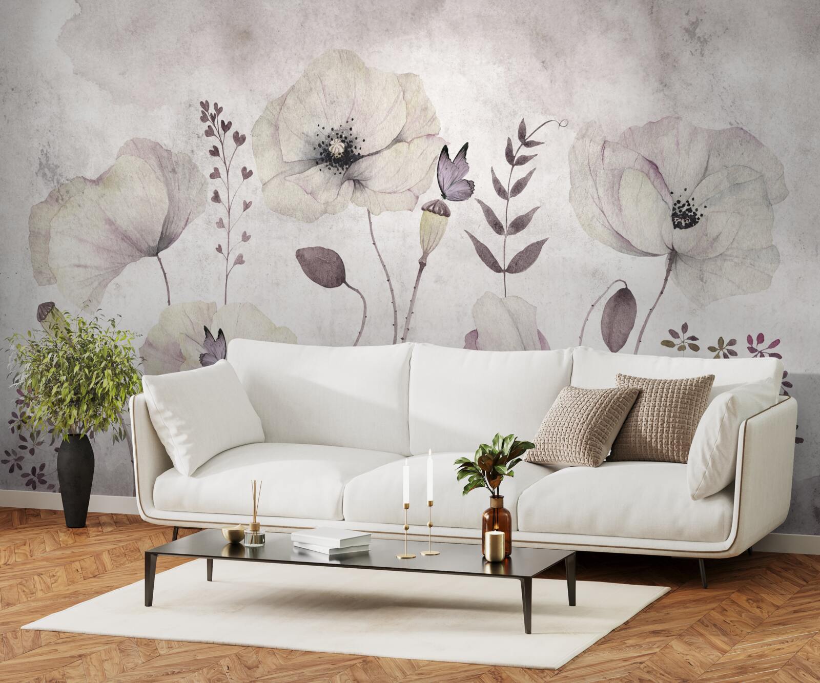 Papier peint coquelicots doux sur des tiges gracieuses