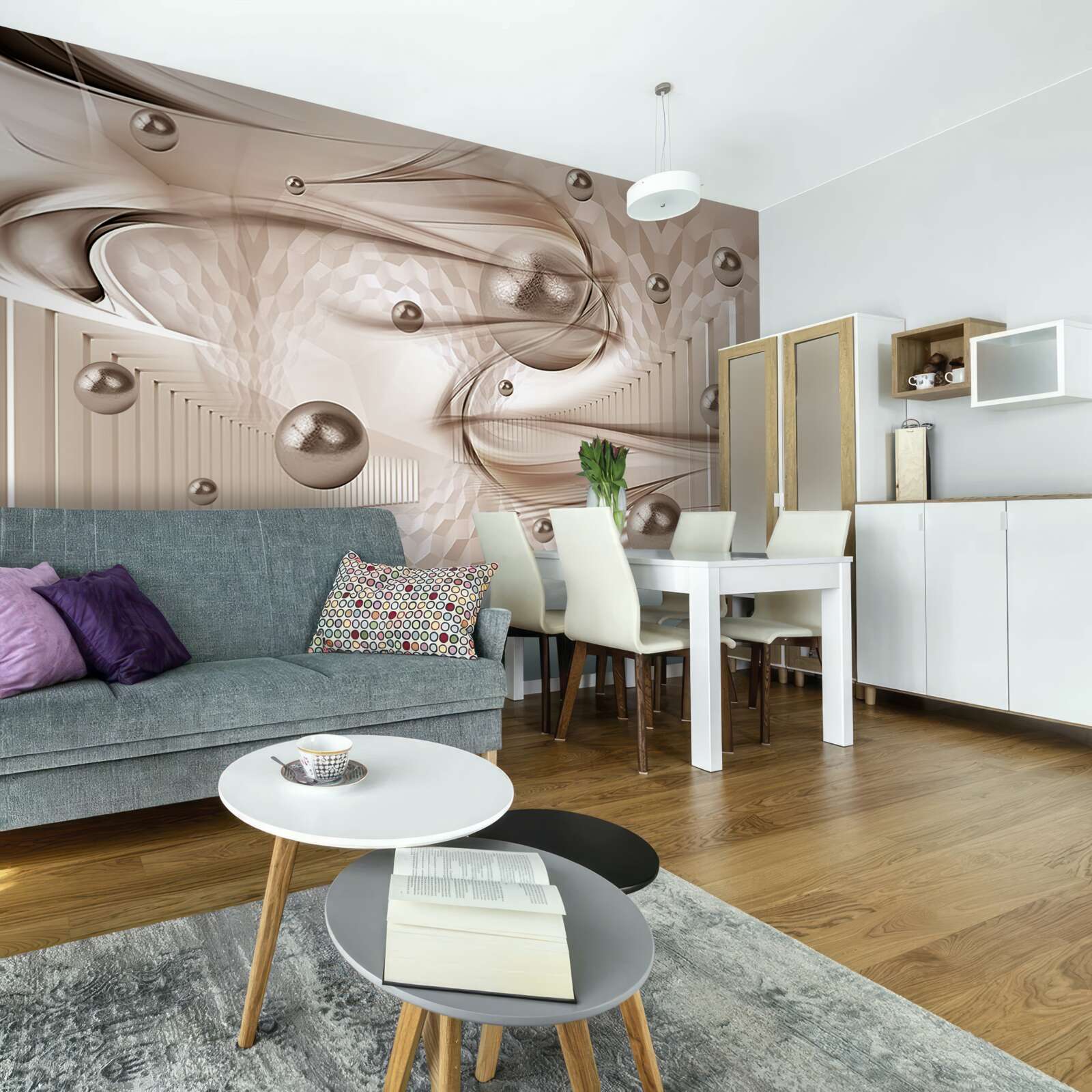 Papier peint abstrait en soie rose avec perles