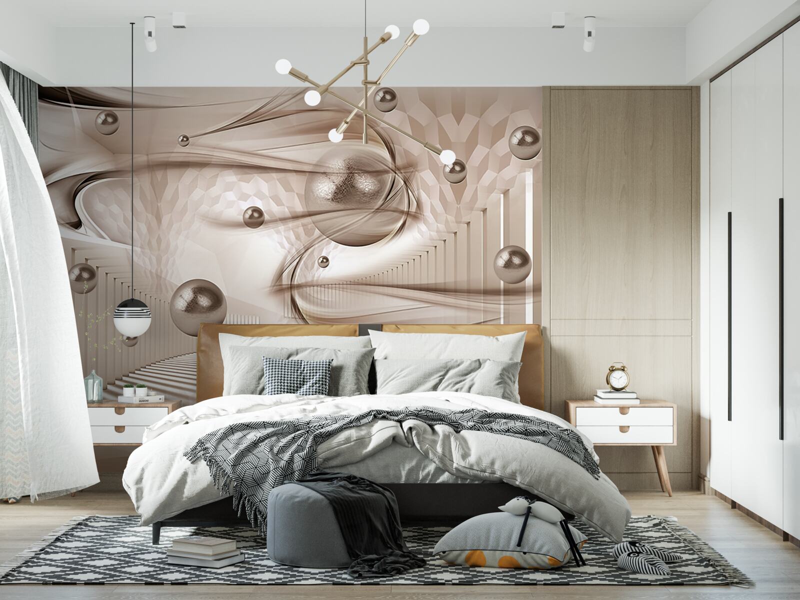 Papier peint abstrait en soie rose avec perles