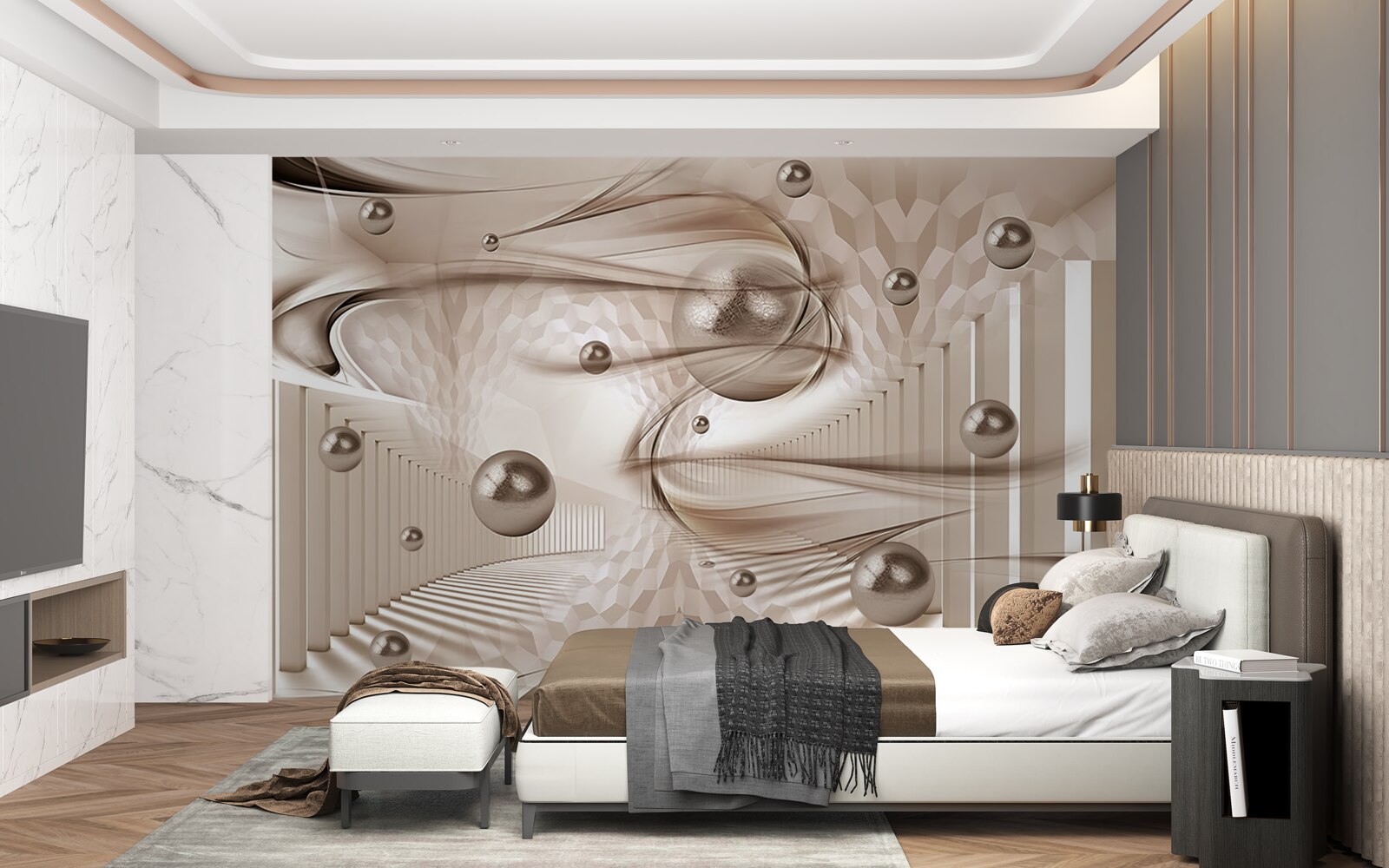 Papier peint abstrait en soie rose avec perles