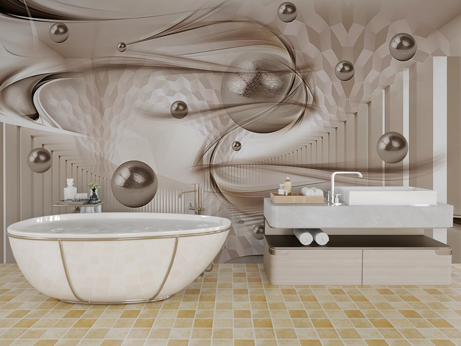 Papier peint abstrait en soie rose avec perles