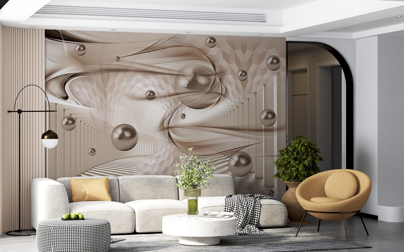 Papier peint abstrait en soie rose avec perles