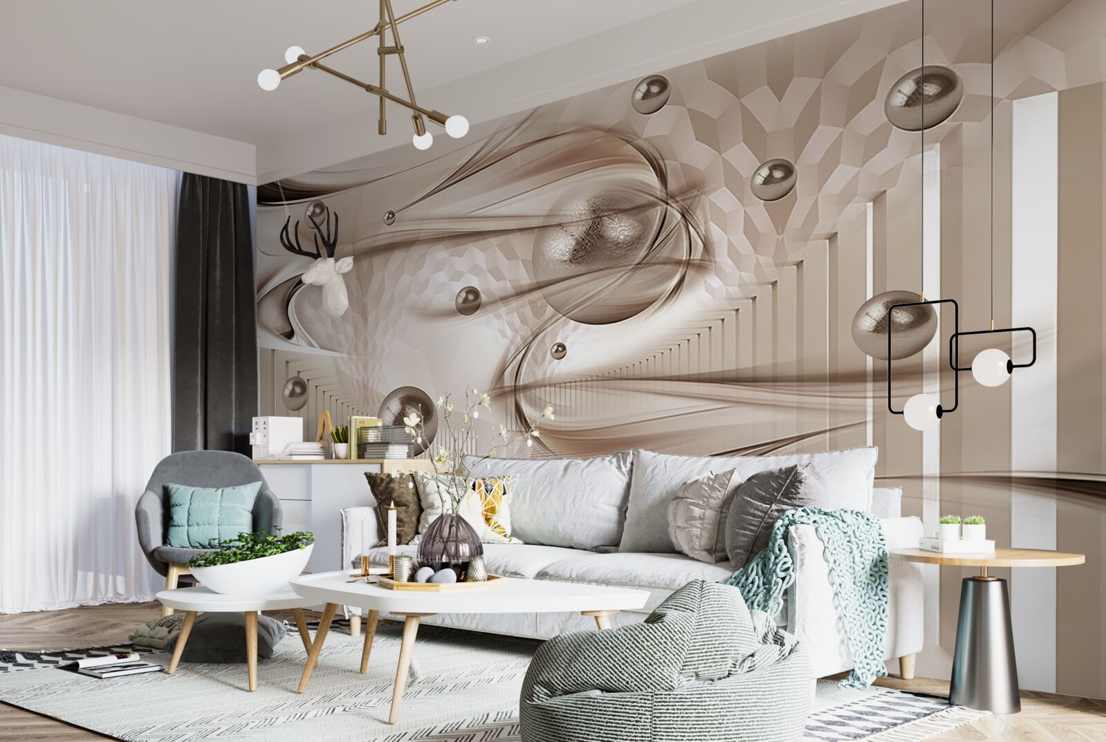 Papier peint abstrait en soie rose avec perles