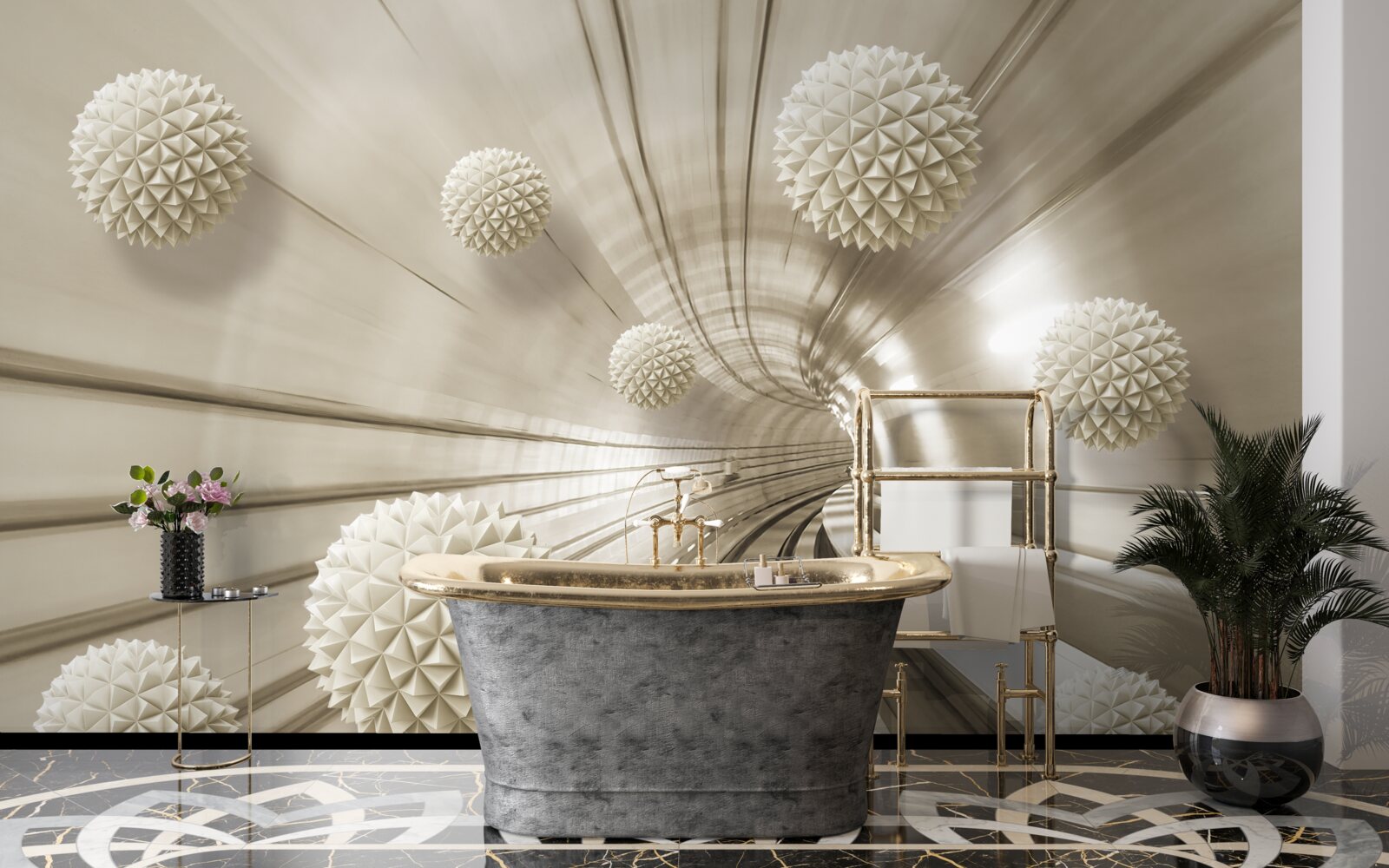 Papier peint boules marron clair dans le passage