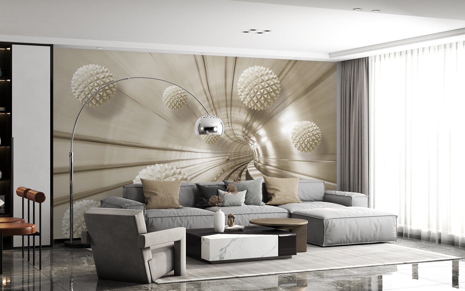 Papier peint boules marron clair dans le passage