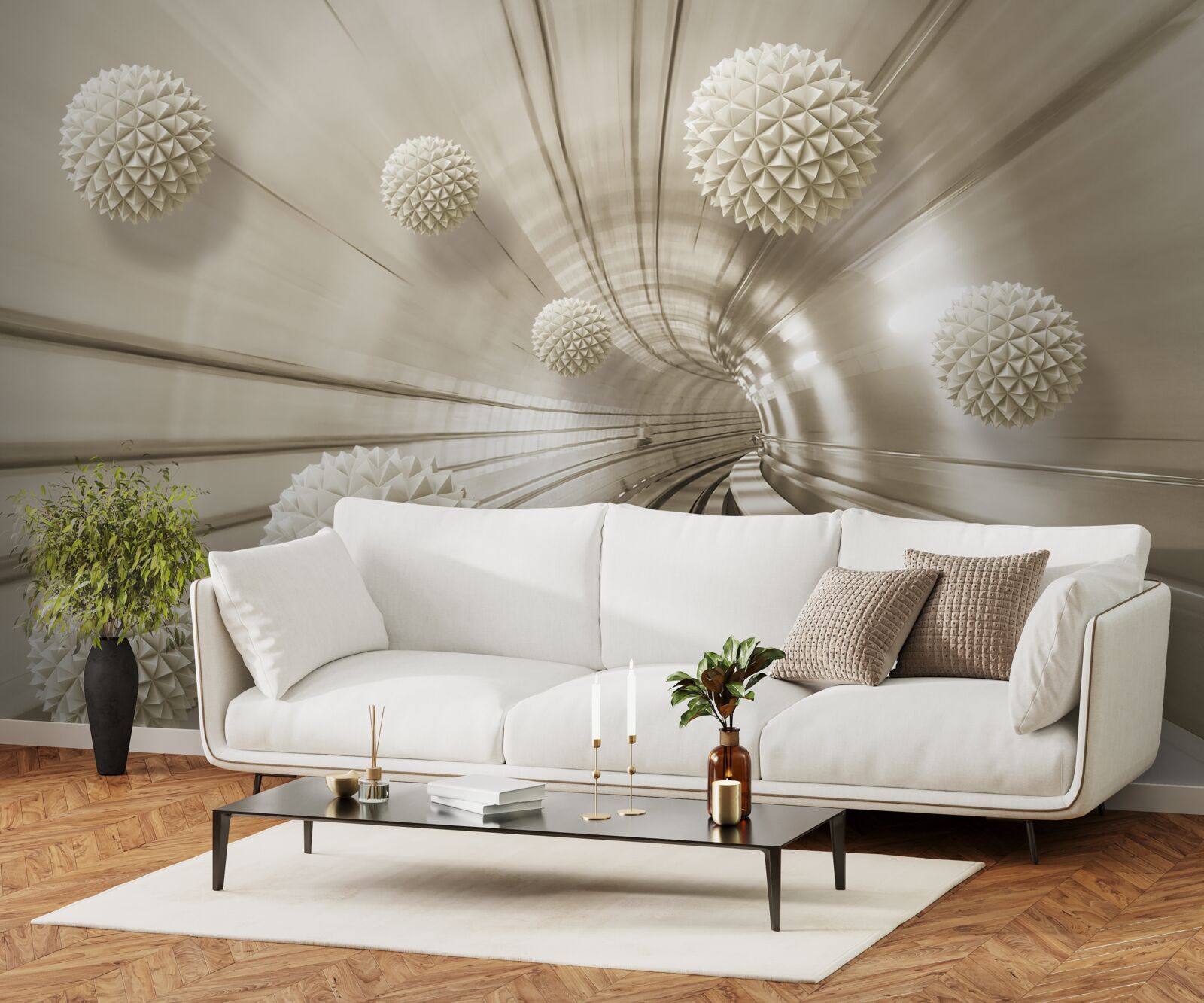 Papier peint boules marron clair dans le passage