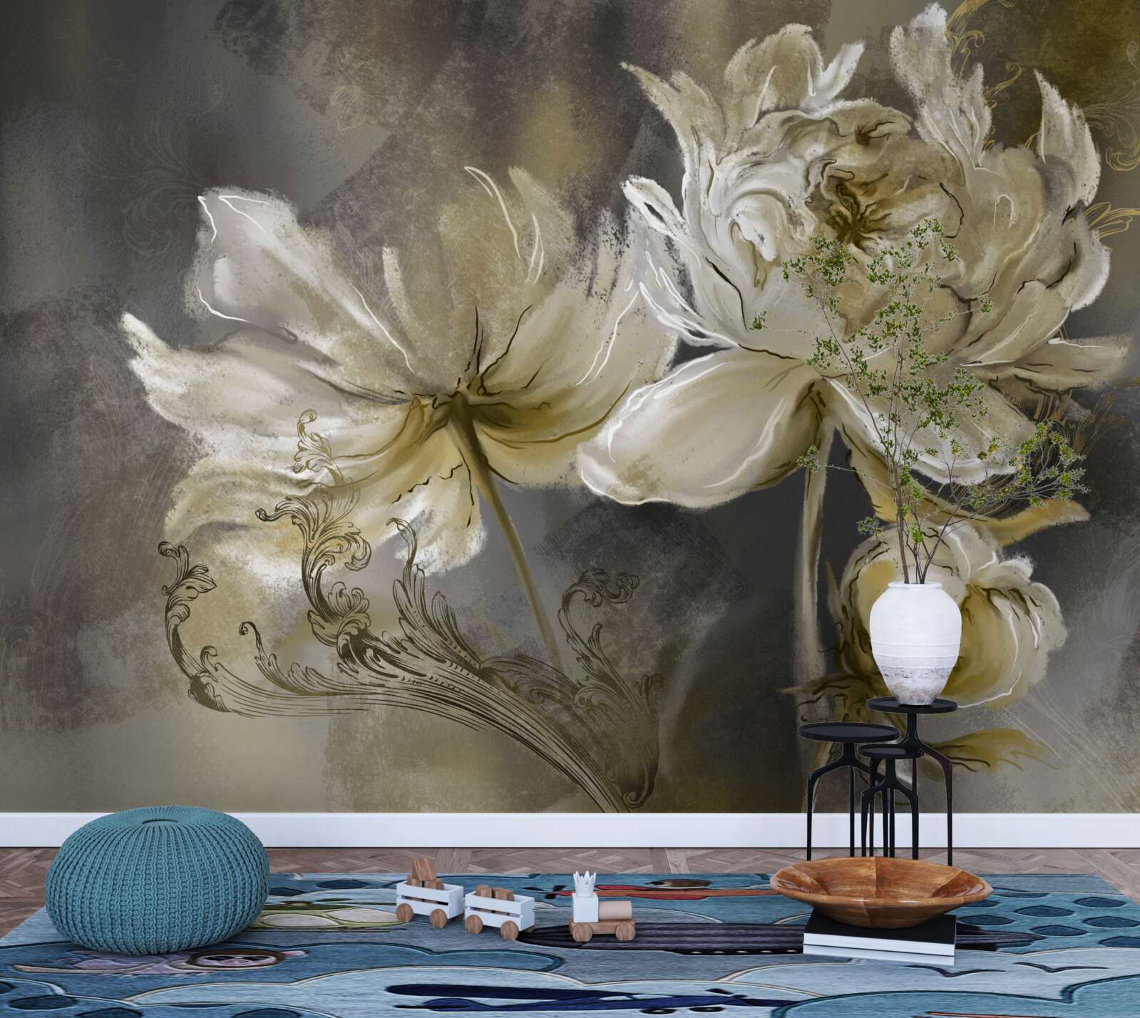 Papier peint fleurs de l'antiquité