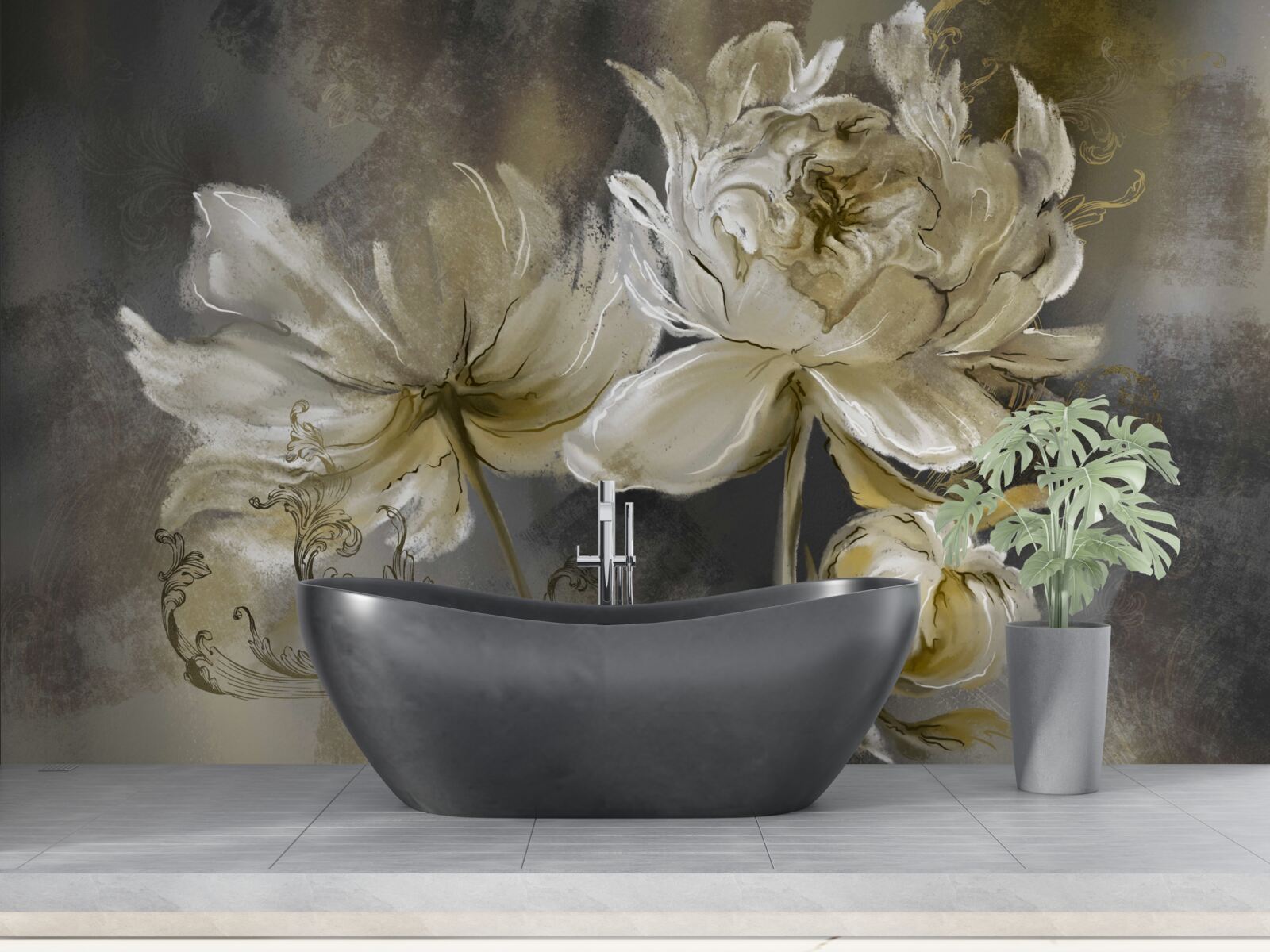 Papier peint fleurs de l'antiquité