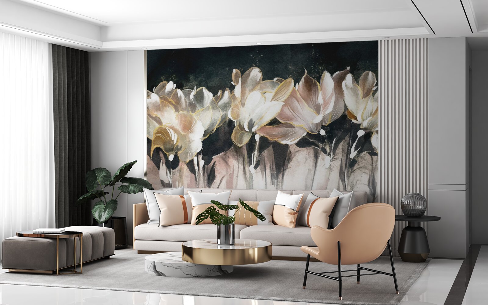 Papier peint flore aux couleurs pastel