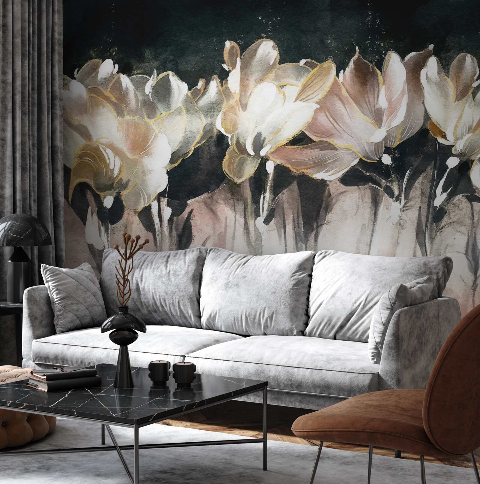 Papier peint flore aux couleurs pastel