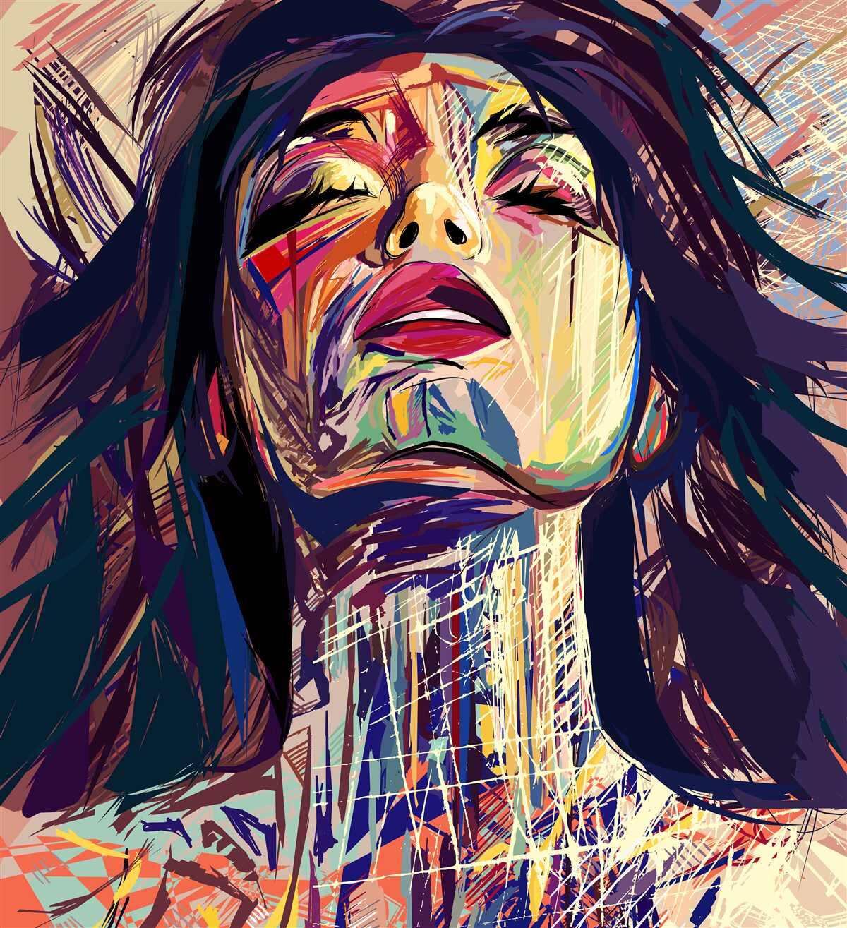 Papier peint la fille sur la photo est complètement recouverte de peinture