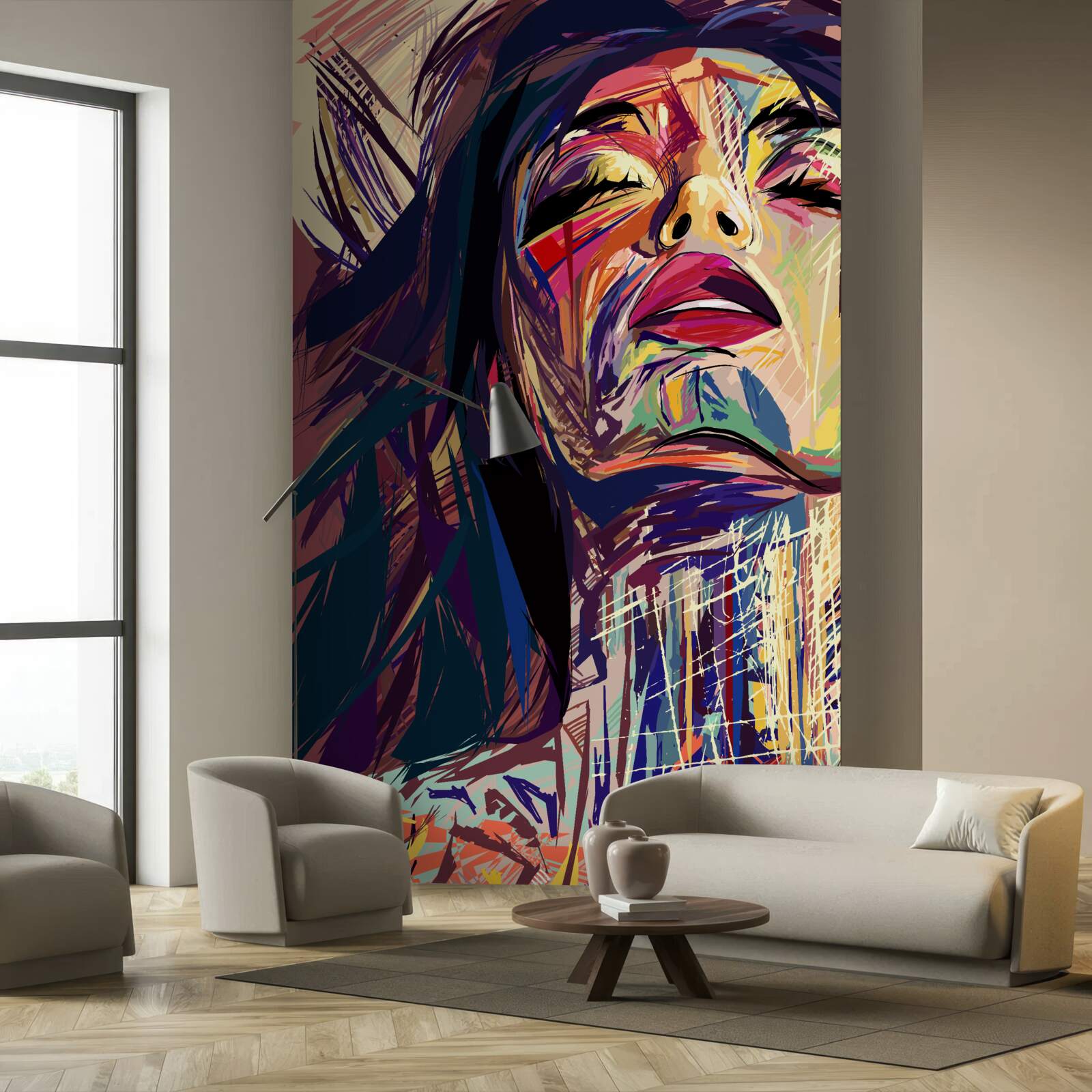 Papier peint la fille sur la photo est complètement recouverte de peinture