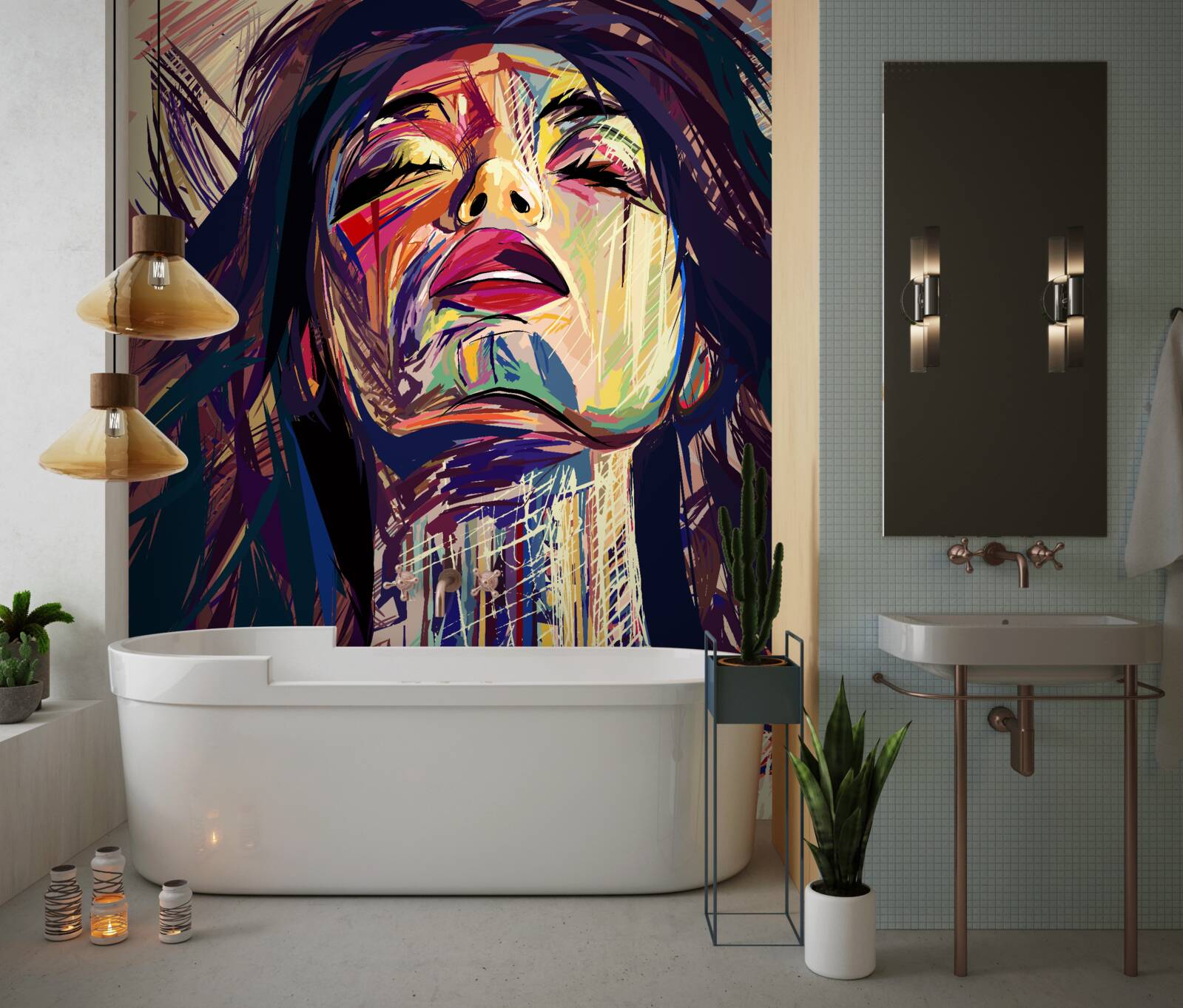 Papier peint la fille sur la photo est complètement recouverte de peinture