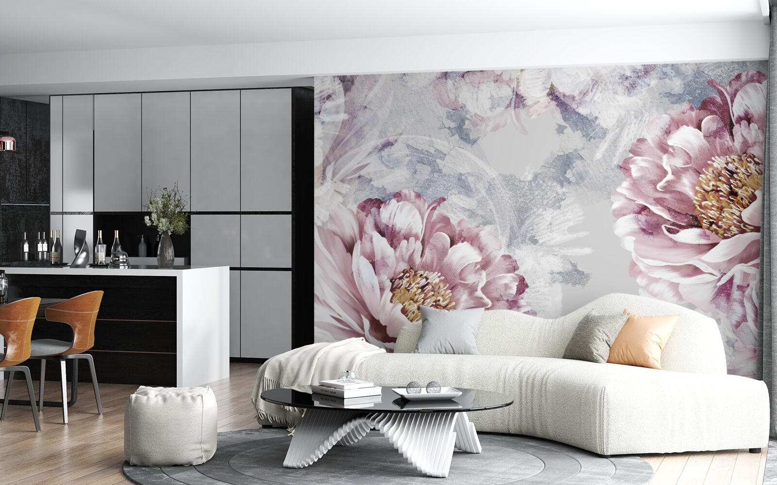 Papier peint grandes pivoines roses