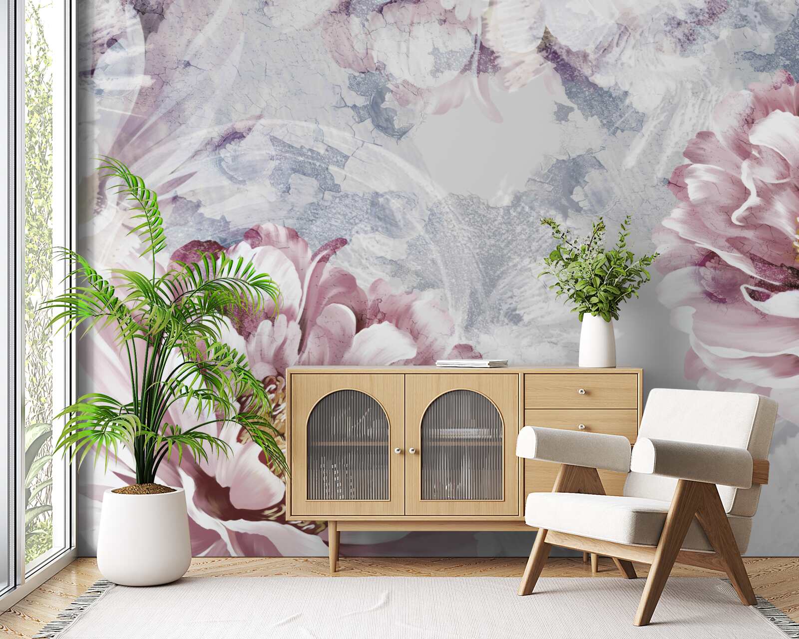 Papier peint grandes pivoines roses