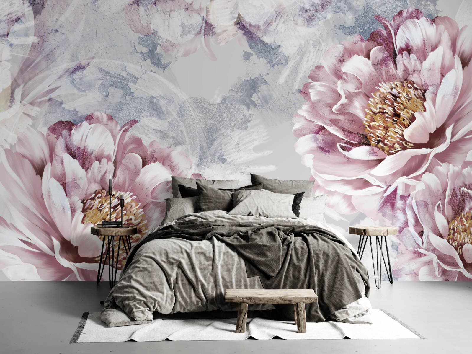 Papier peint grandes pivoines roses
