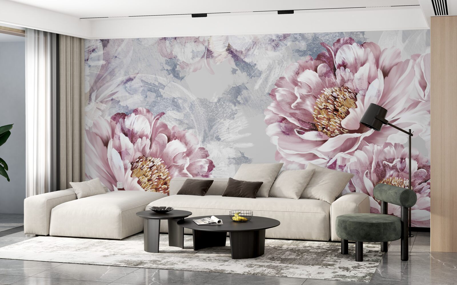 Papier peint grandes pivoines roses