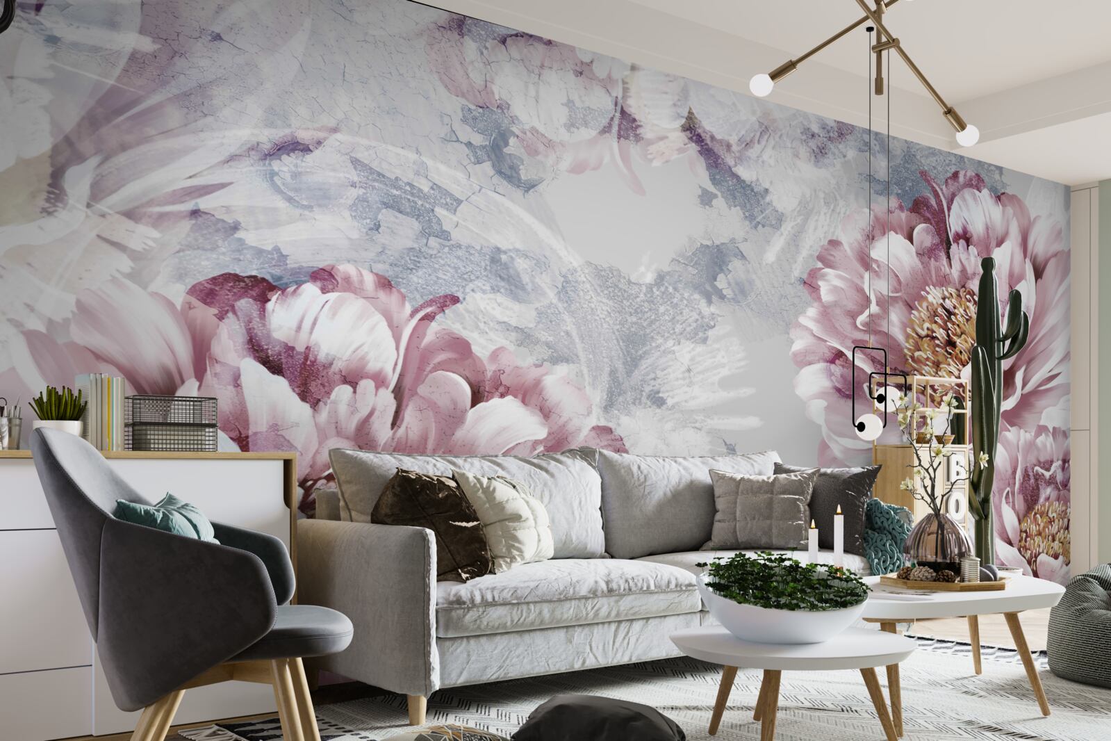 Papier peint grandes pivoines roses