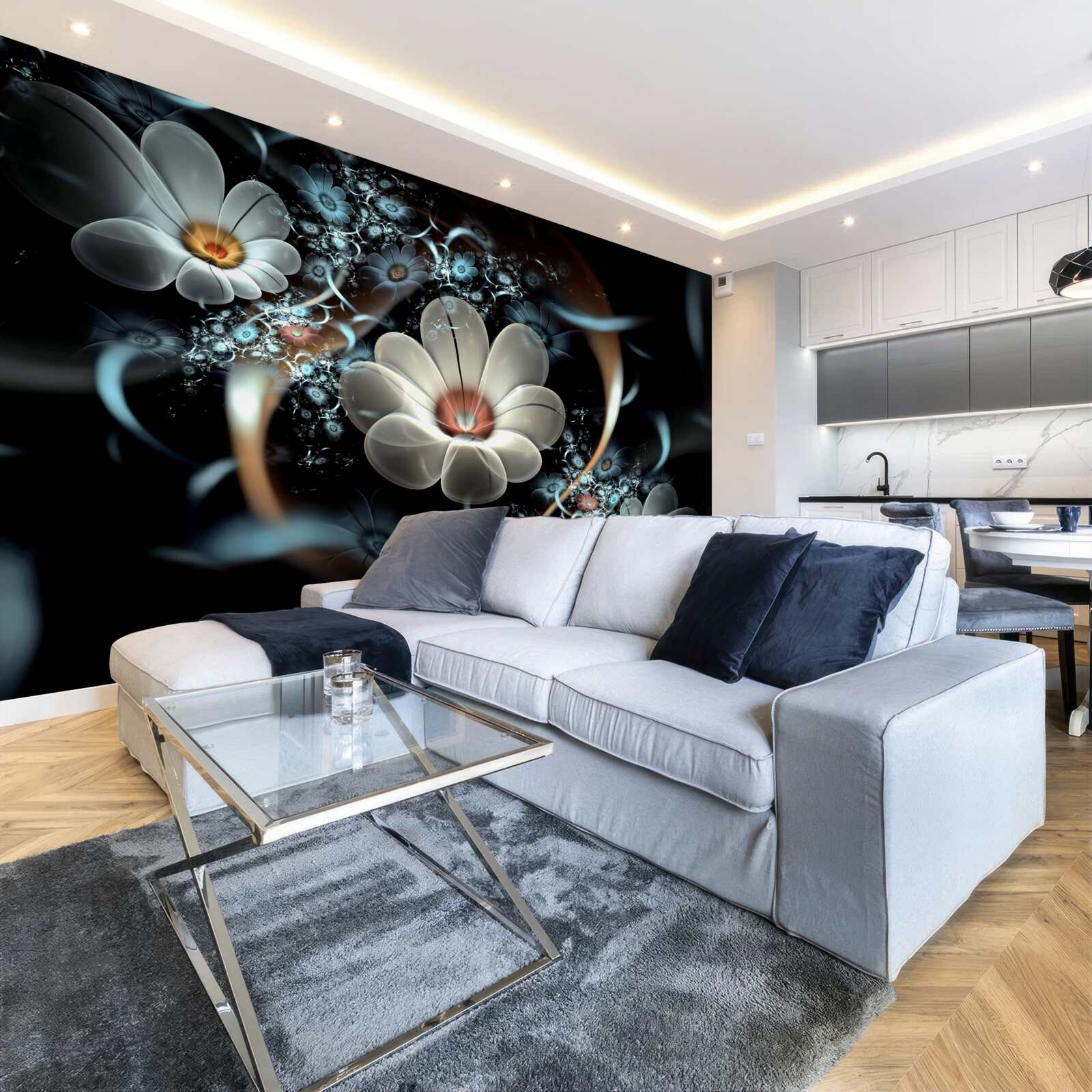 Papier peint les grandes fleurs sont blanches