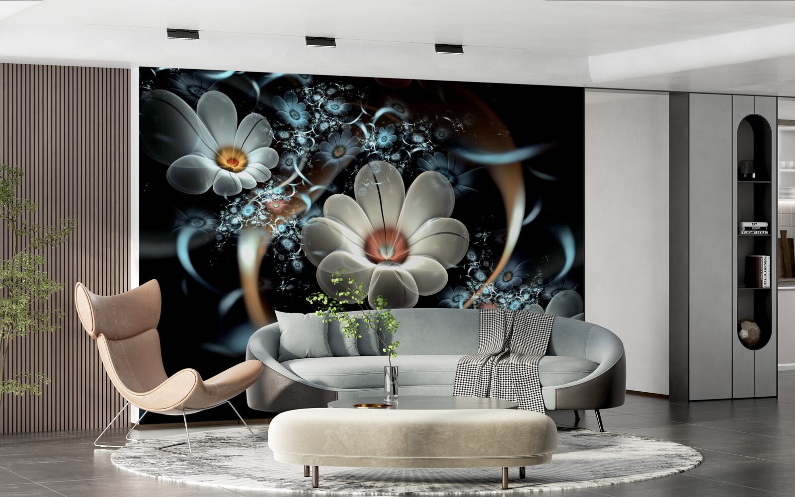 Papier peint les grandes fleurs sont blanches