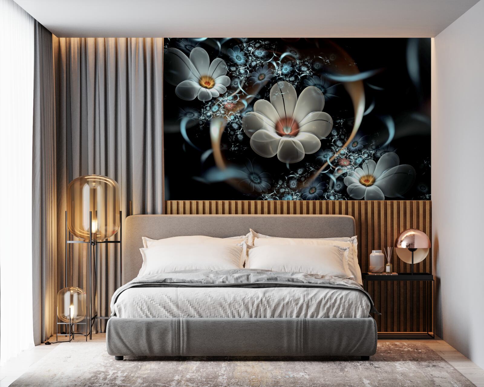 Papier peint les grandes fleurs sont blanches