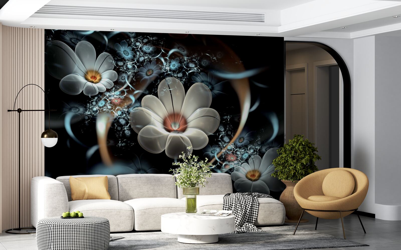 Papier peint les grandes fleurs sont blanches