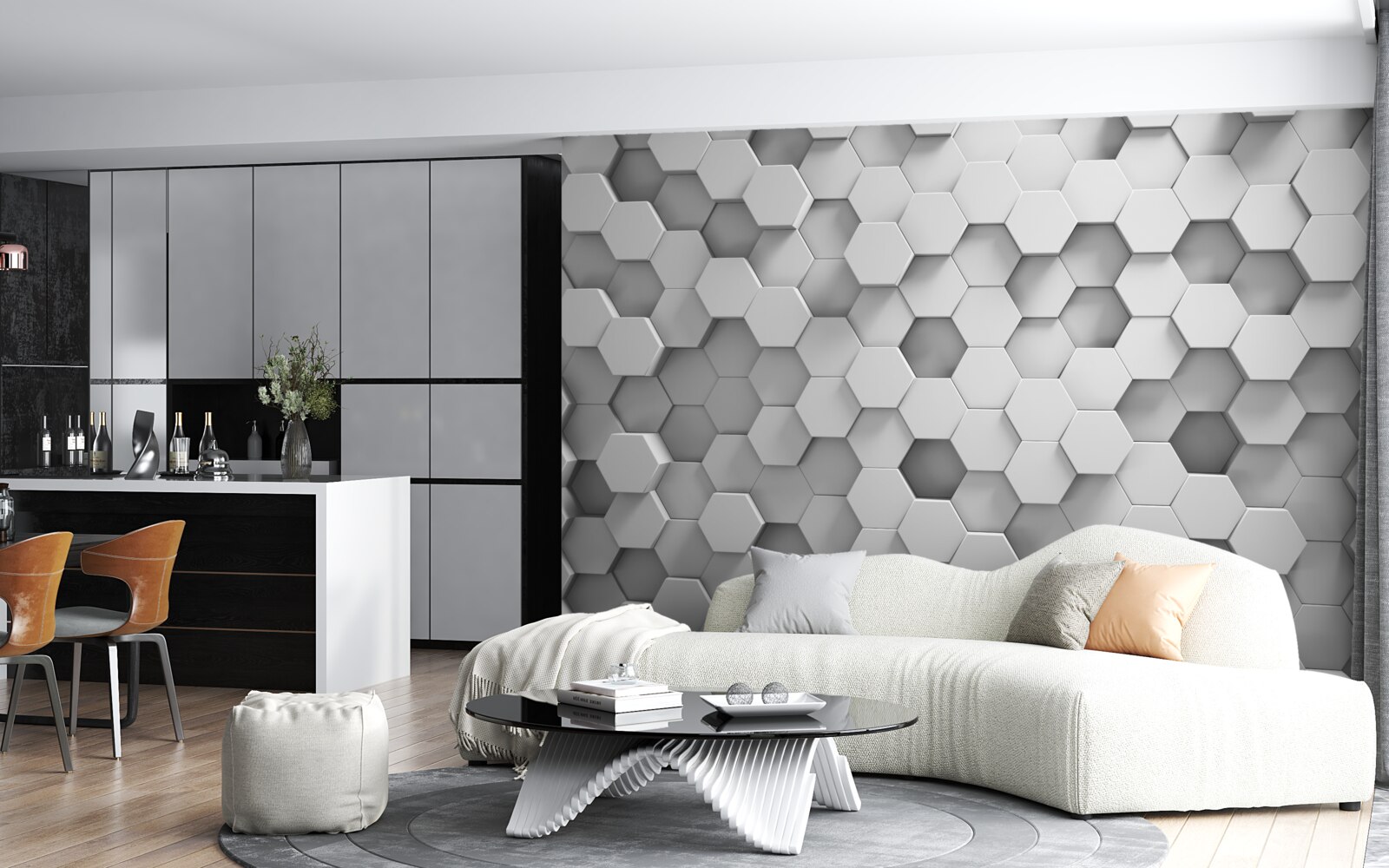 Papier peint les hexagones sont gris