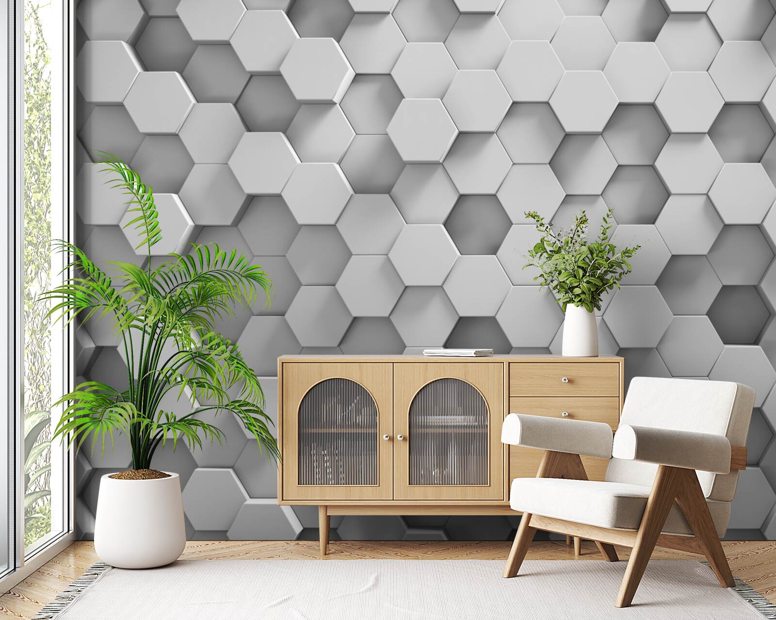 Papier peint les hexagones sont gris