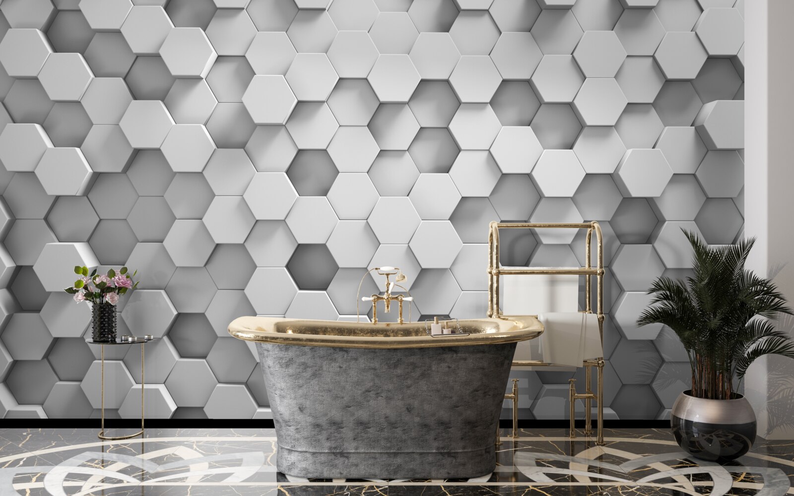 Papier peint les hexagones sont gris