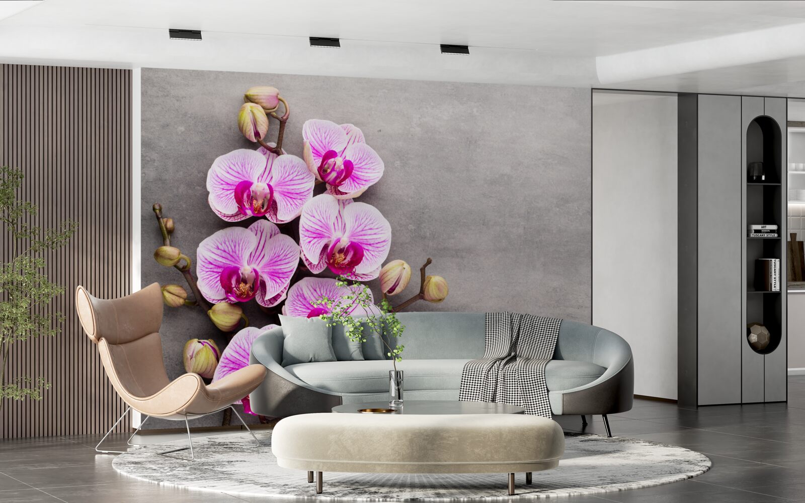 Papier peint orchidée lilas et blanche