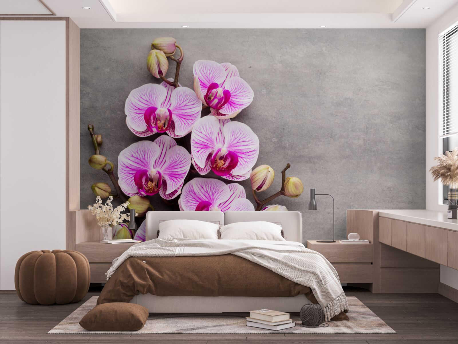 Papier peint orchidée lilas et blanche