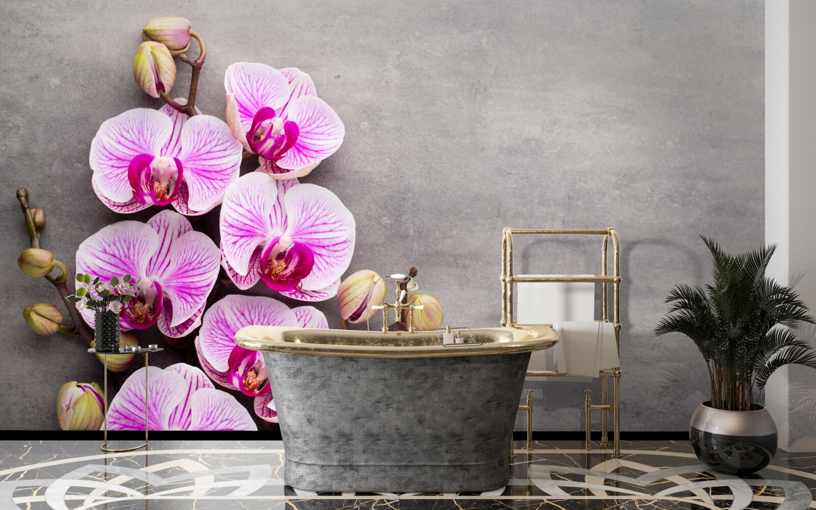 Papier peint orchidée lilas et blanche