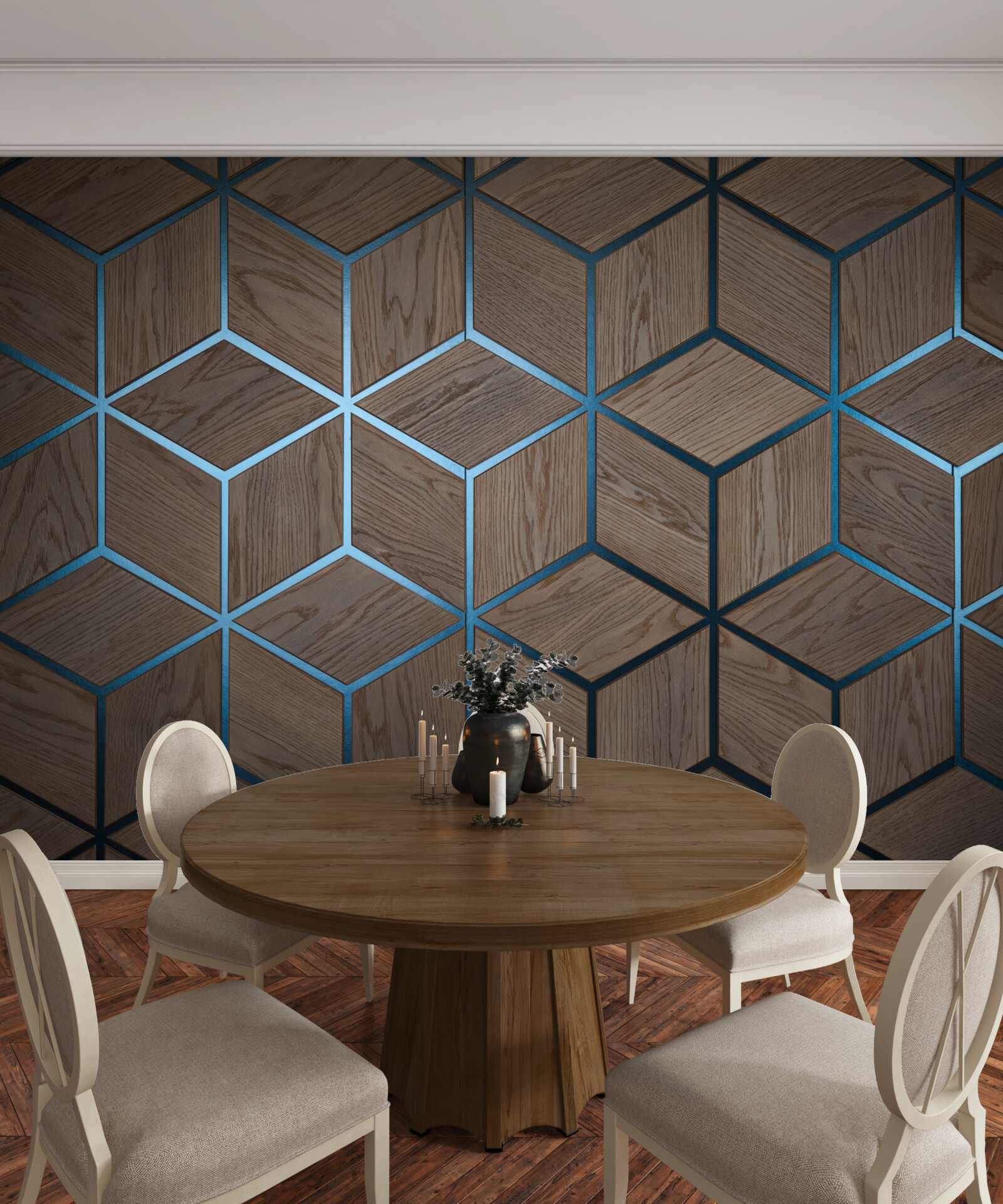 Papier peint plancher en bois avec bandes noires