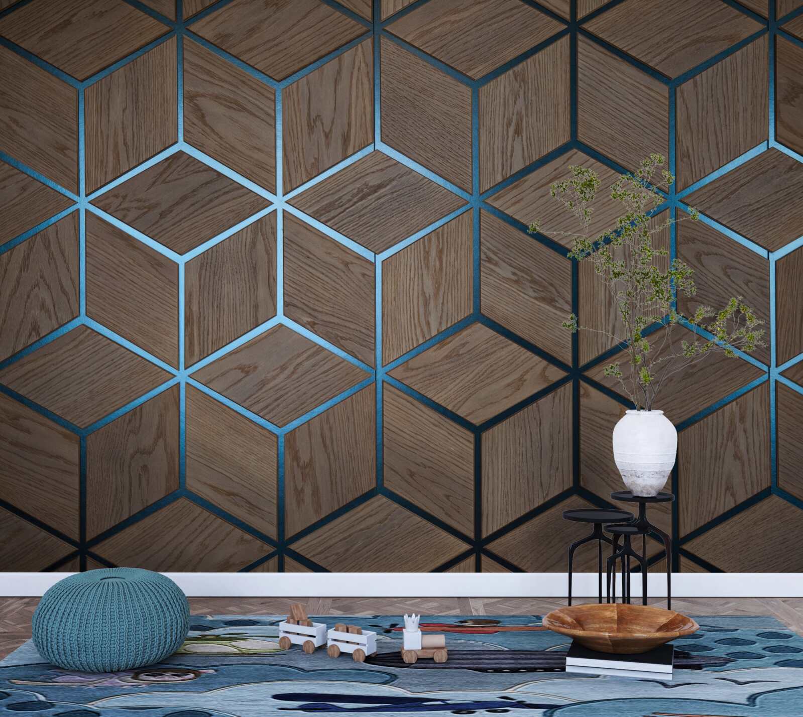 Papier peint plancher en bois avec bandes noires