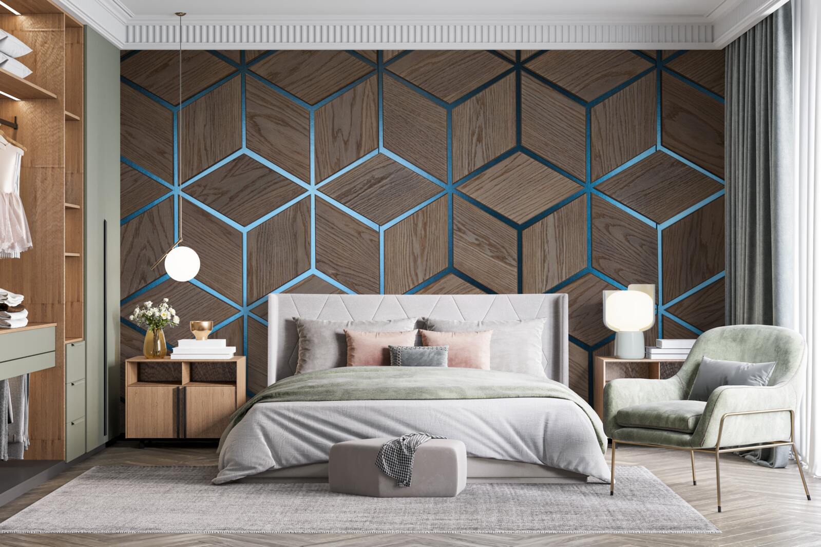 Papier peint plancher en bois avec bandes noires