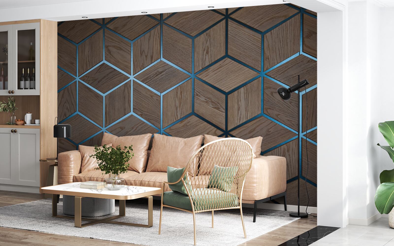 Papier peint plancher en bois avec bandes noires