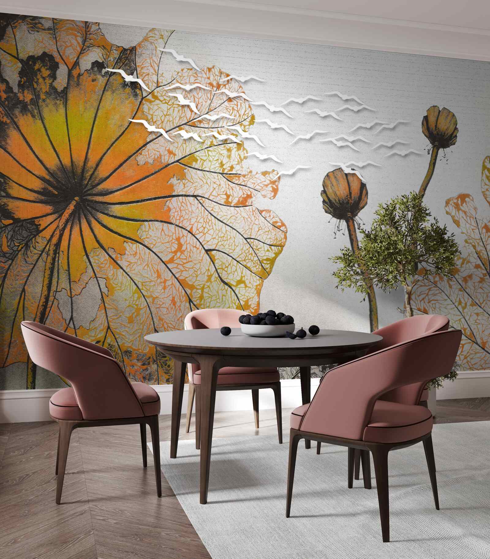 Papier peint les grandes fleurs et leurs bourgeons non ouverts