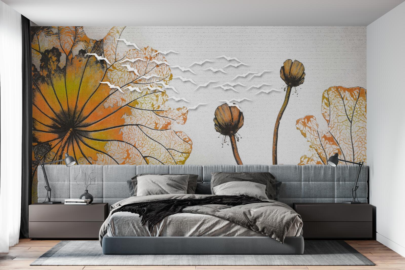 Papier peint les grandes fleurs et leurs bourgeons non ouverts