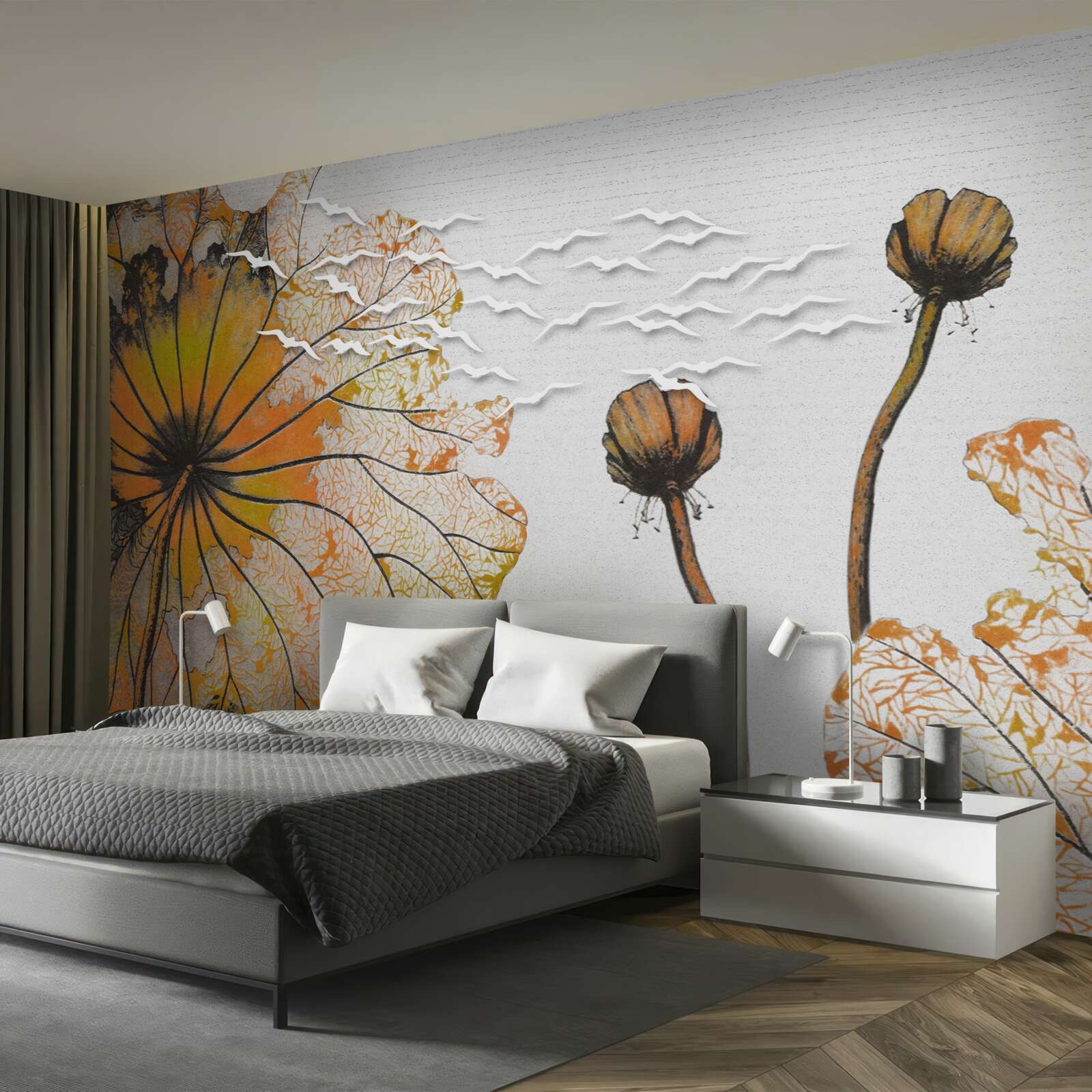 Papier peint les grandes fleurs et leurs bourgeons non ouverts