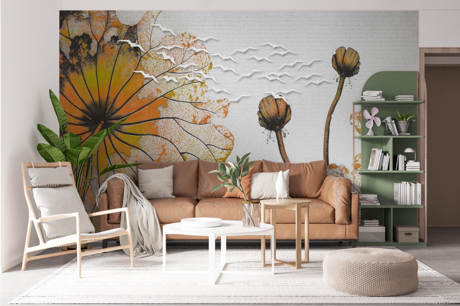 Papier peint les grandes fleurs et leurs bourgeons non ouverts